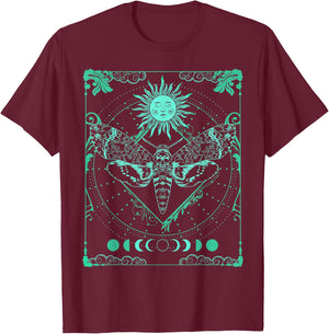 Tarot Card Death Moth Moon and Sun Gothic for Tarot Lover T-Shirt - T-Shirt | Maroon