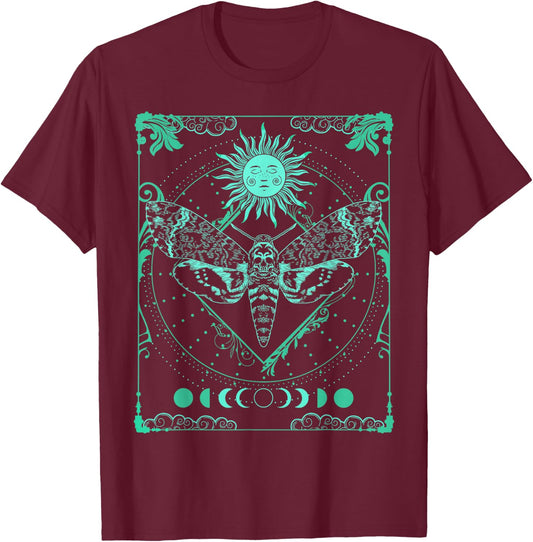 Tarot Card Death Moth Moon and Sun Gothic for Tarot Lover T-Shirt - T-Shirt | Maroon