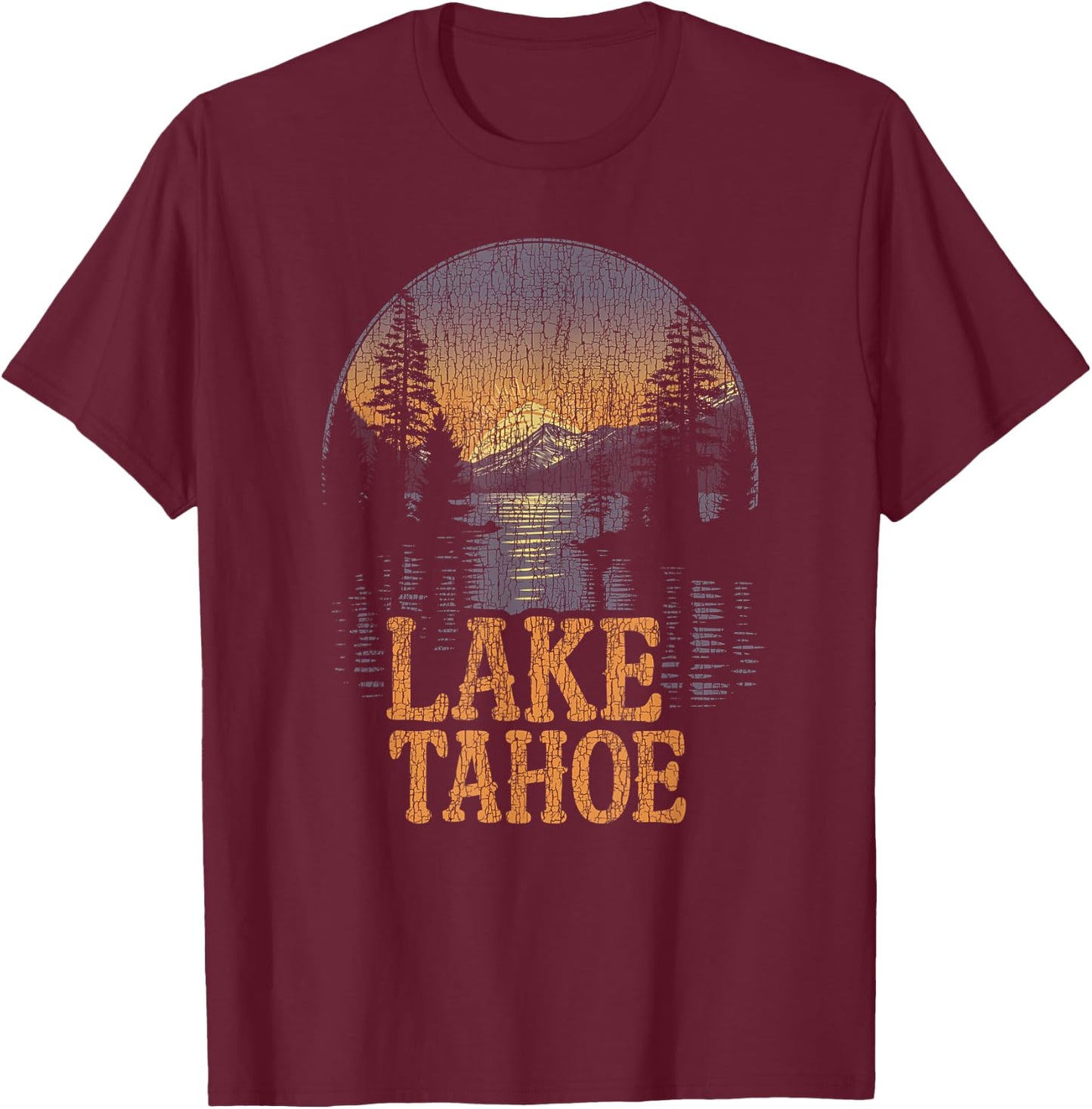 Lake Tahoe -California Mountain Vintage Men Women Kids Retro T-Shirt - T-Shirt | Maroon