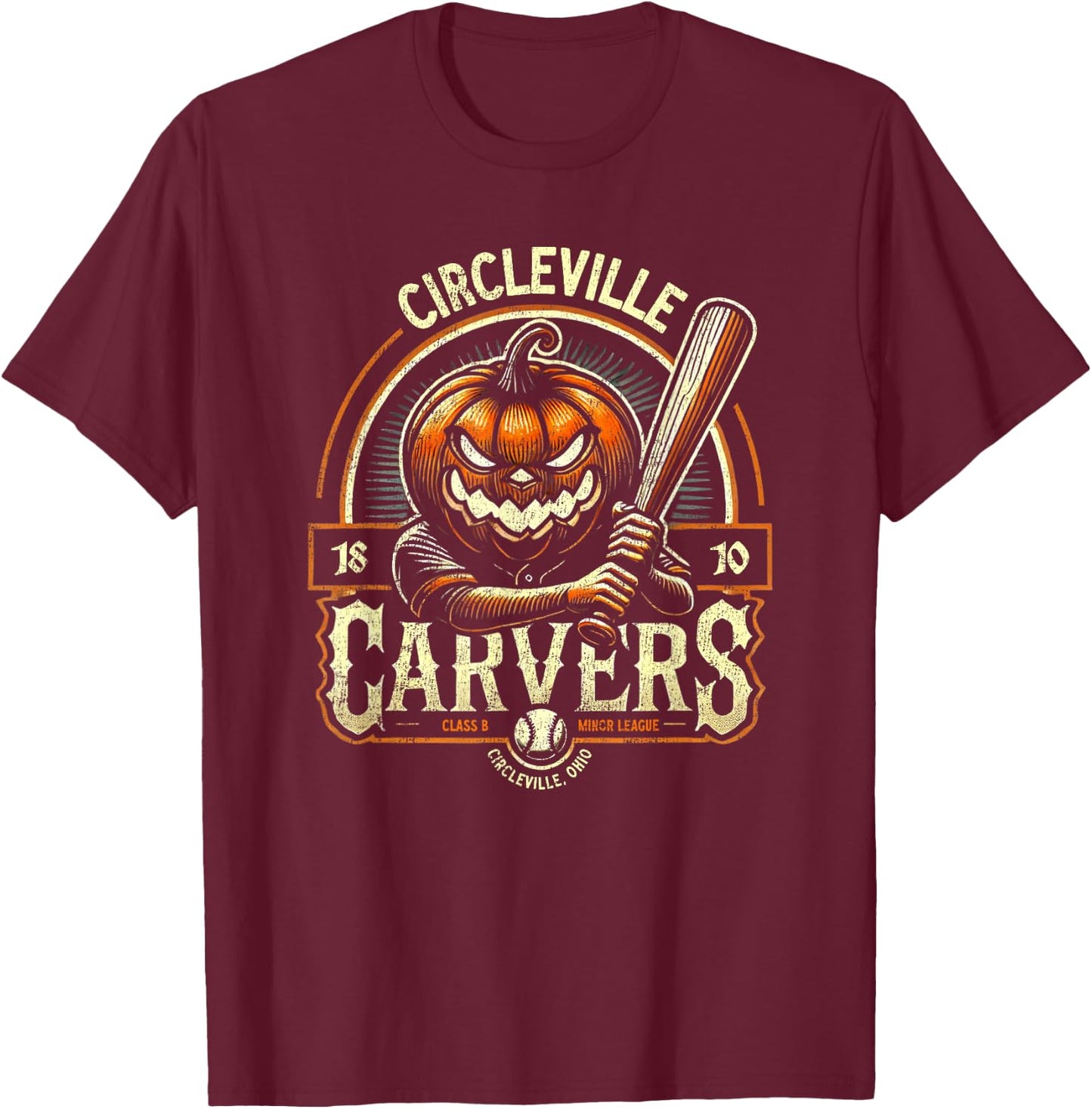 Spooky Halloween Circleville Carvers Minor League Baseball T-Shirt - T-Shirt | Maroon