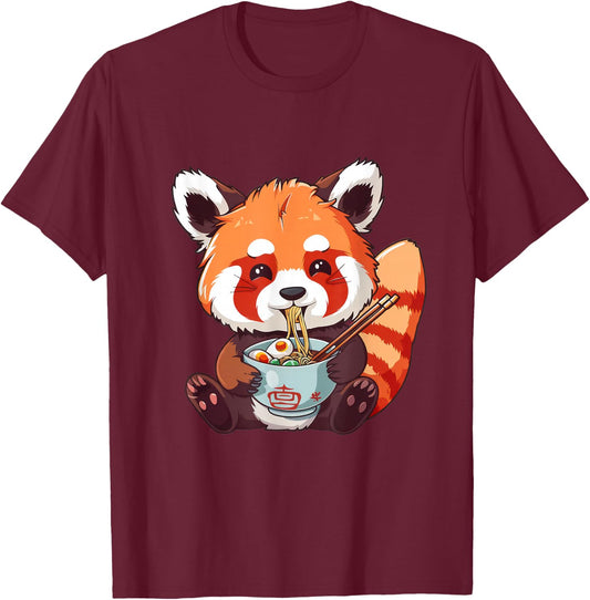 Cute Red Panda Ramen Noodles Lover T-Shirt - T-Shirt | Maroon