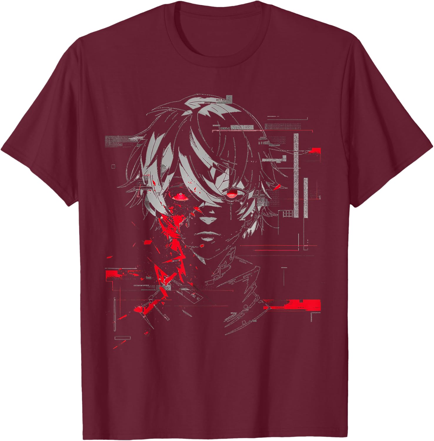 Anime Manga Motif Red-Eyes Artwork Anime T-Shirt - T-Shirt | Maroon