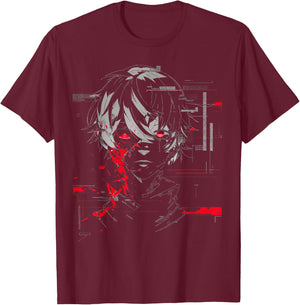 Anime Manga Motif Red-Eyes Artwork Anime T-Shirt - T-Shirt | Maroon