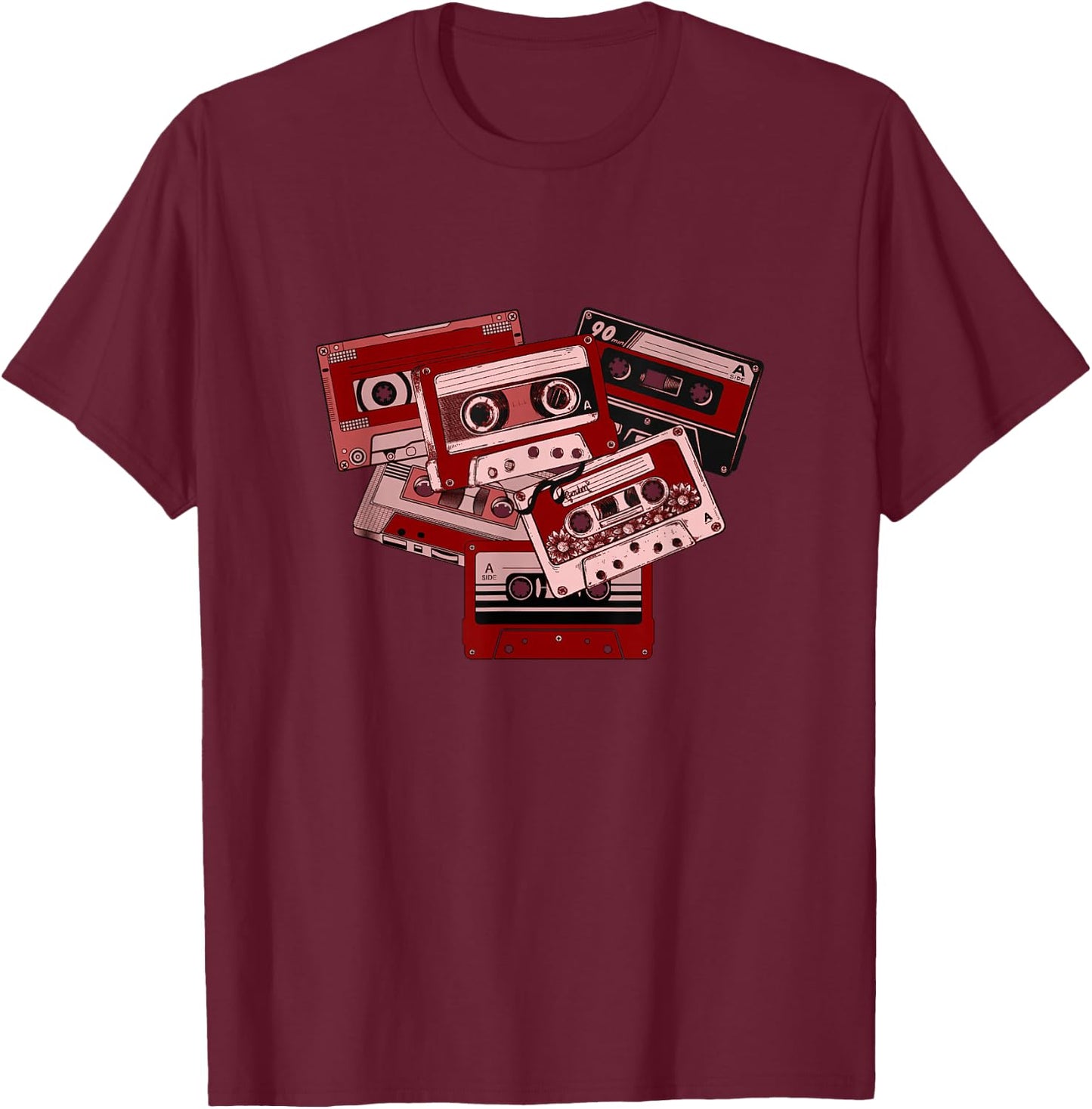 Maroon Red Burgundy Tape Cassettes Classic Old School Maroon T-Shirt - T-Shirt | Maroon