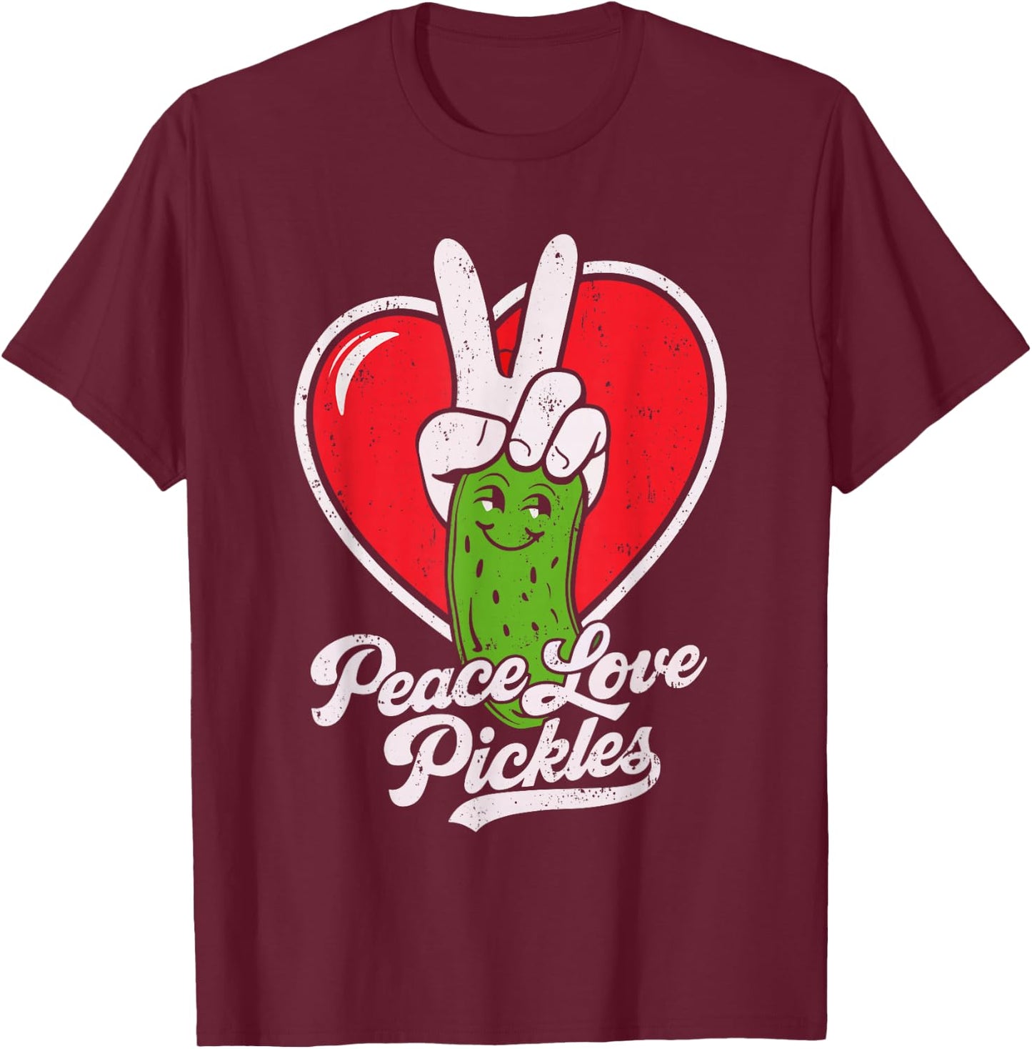 Peace Love Pickles Shirt Men Women Kids Cucumber Lover T-Shirt - T-Shirt | Maroon