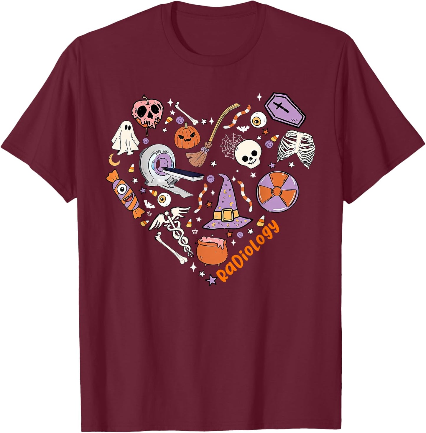Halloween Radiology Heart Technologist X-ray Tech Autumn T-Shirt - T-Shirt | Maroon