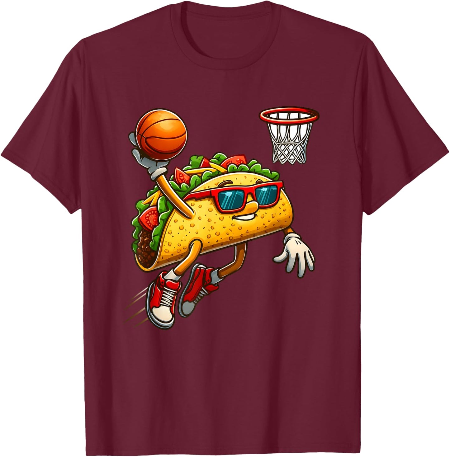 Slam Dunk Fiesta - Basketball Taco Fun T-Shirt - T-Shirt | Maroon