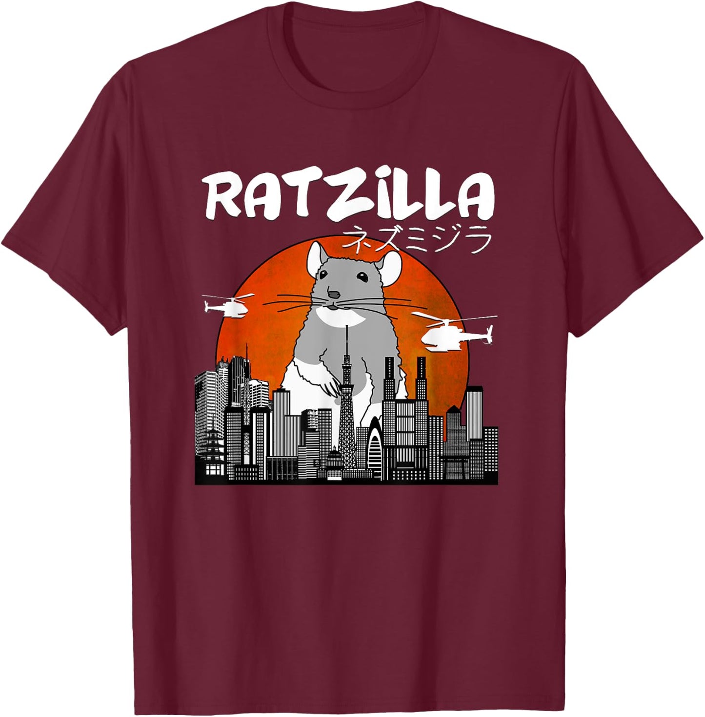 Funny Ratzilla, Japan Mouse T-Shirt - T-Shirt | Maroon