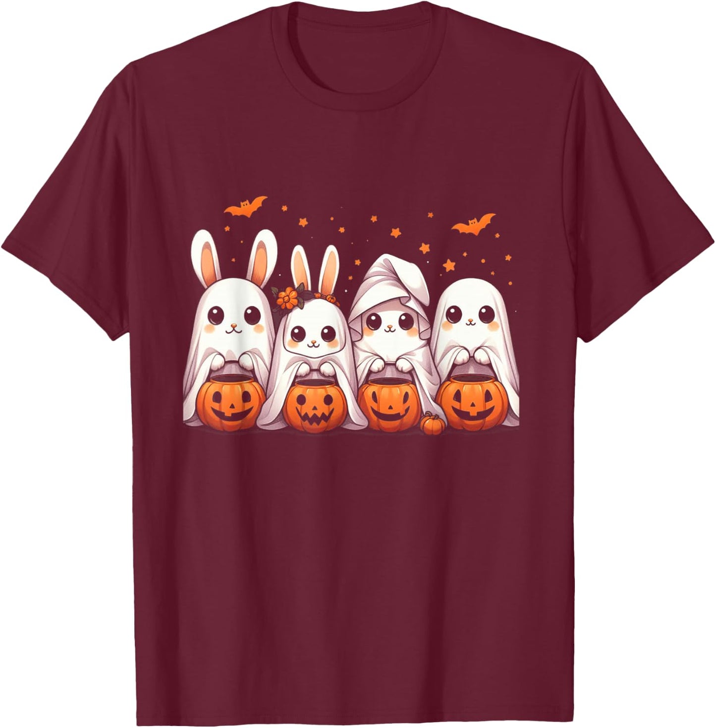 Cute Fall Ghost Bunny Rabbit Halloween Costume T-Shirt - T-Shirt | Maroon