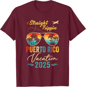 Straight Trippin Puerto Rico 2025 Family Summer Vacation T-Shirt - T-Shirt | Maroon