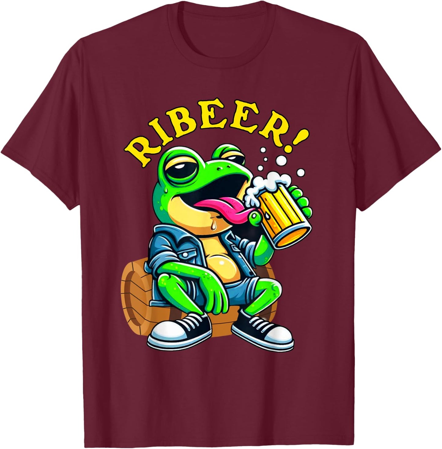 Drunk Frog Drinking Beer Ribeer Funny Beer Drinkers Frog T-Shirt - T-Shirt | Maroon