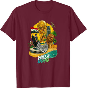 Yalla Iraq Football Fan Lions of Mesopotamia Pride T-Shirt - T-Shirt | Maroon