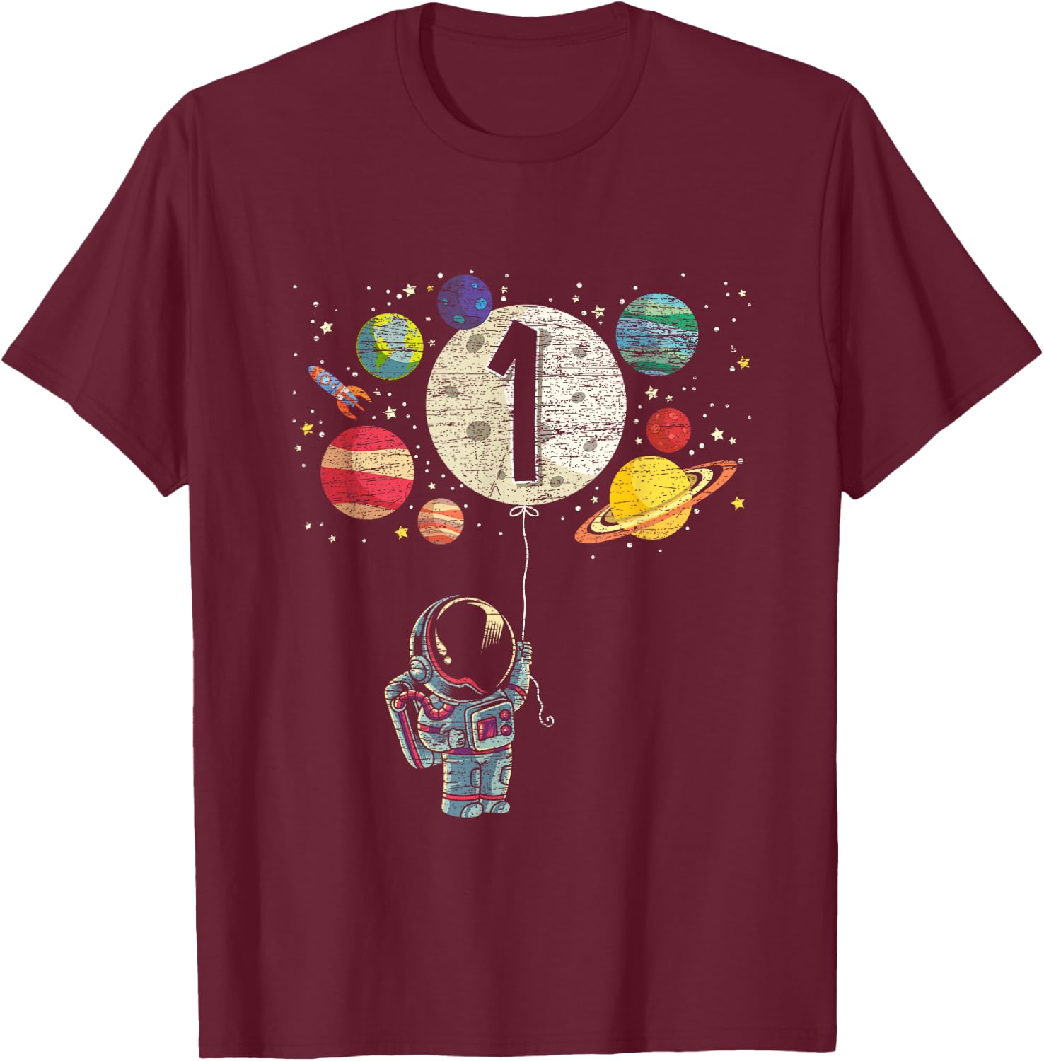 1 Years Old Birthday Boy Gifts Astronaut 1st Birthday T-Shirt - T-Shirt | Maroon