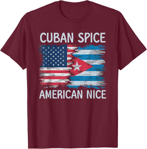 Half Cuban Half American USA Flag Cuba America T-Shirt - T-Shirt | Maroon