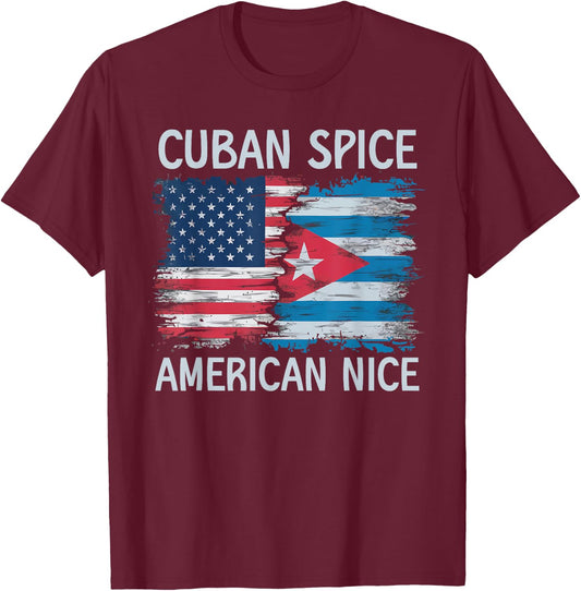 Half Cuban Half American USA Flag Cuba America T-Shirt - T-Shirt | Maroon