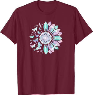 Sunflower Sun Flower Tie Dye Daisy Butterflies Women Girls T-Shirt - T-Shirt | Maroon