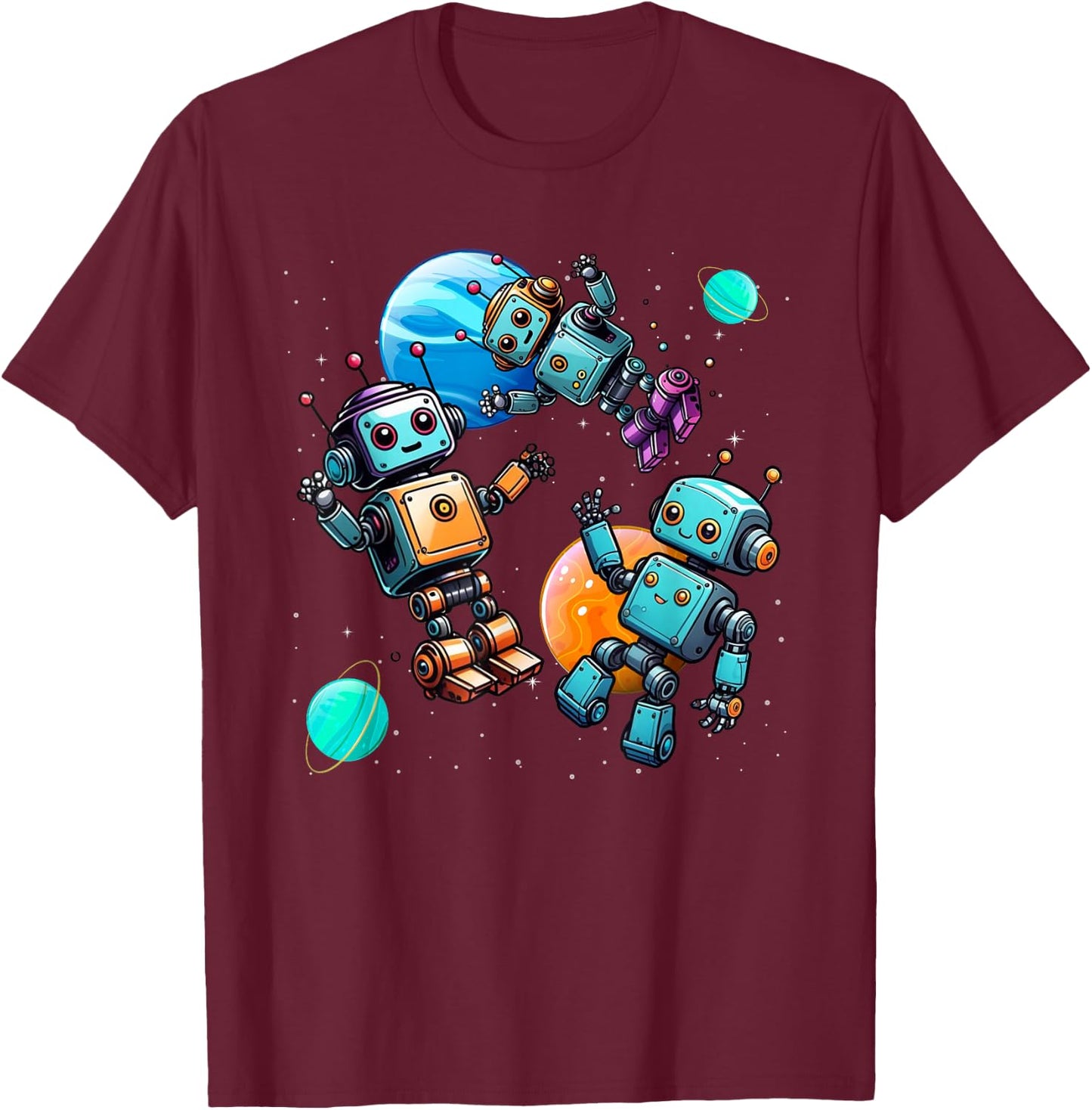 Funny Robot Robotics Apparel -Adult , Black, Small, Short Sleeve, Modern Humorous Robotics Design T-Shirt - T-Shirt | Maroon