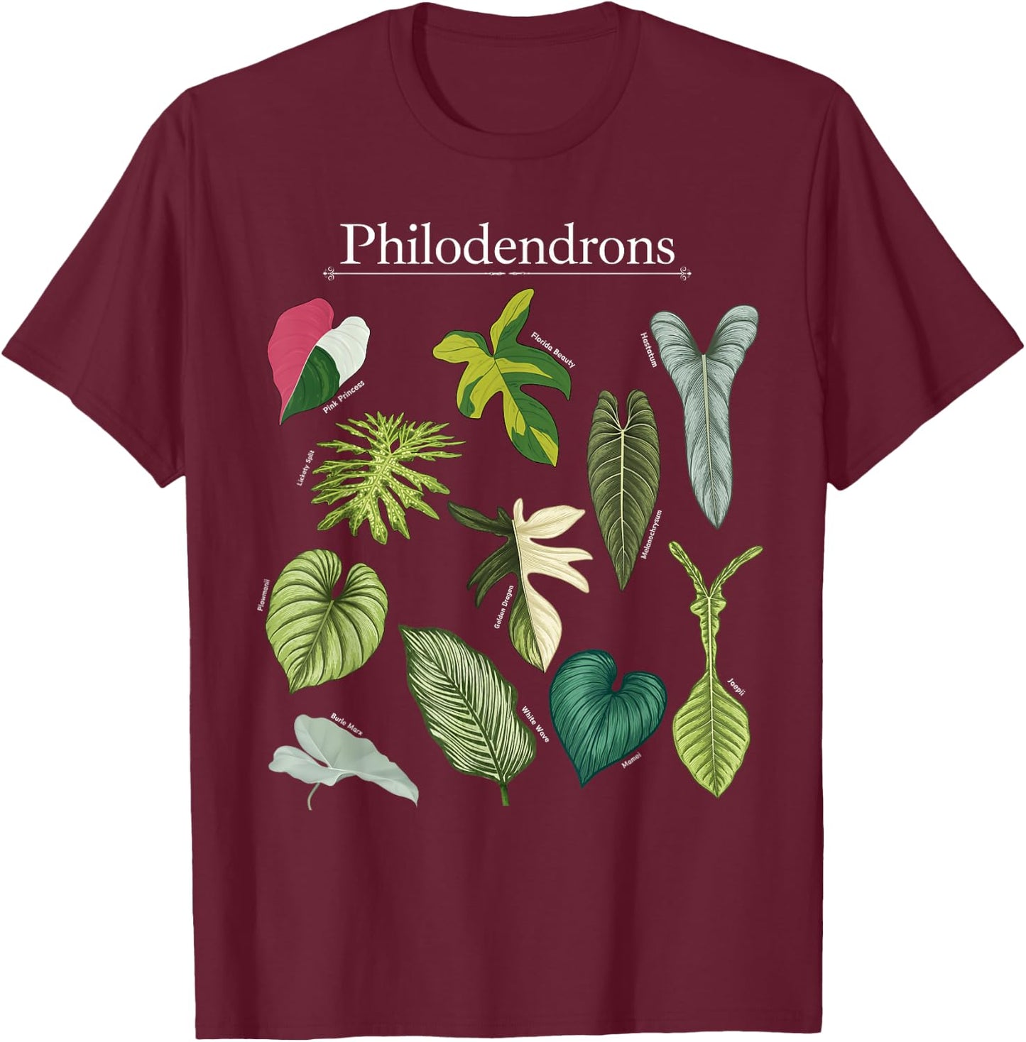 Philodendron Varieties Florida Beauty Joepii House Plants T-Shirt - T-Shirt | Maroon