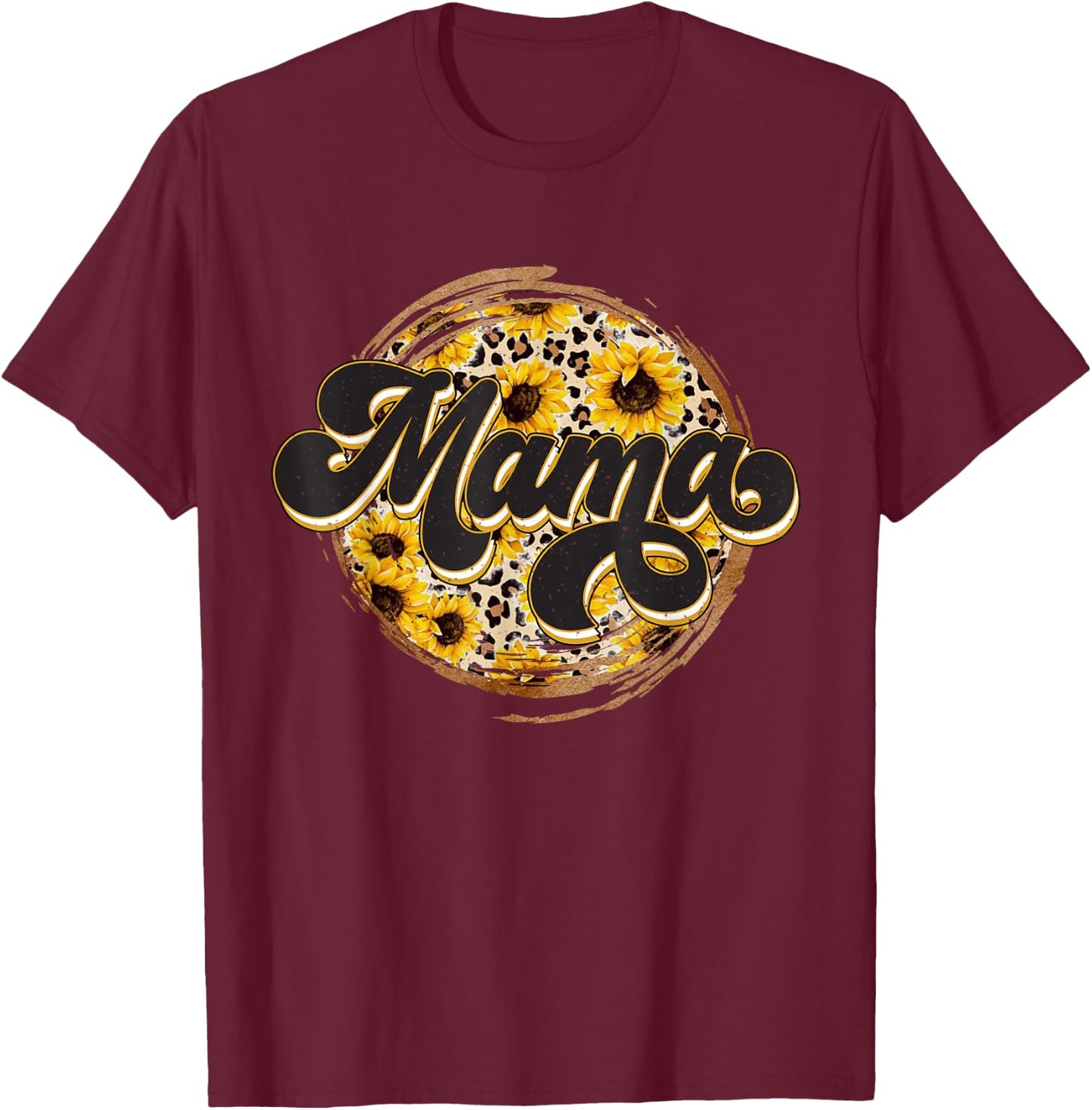 Cute Mama Cow Print Sunflower Leapard Mother's day T-Shirt - T-Shirt | Maroon