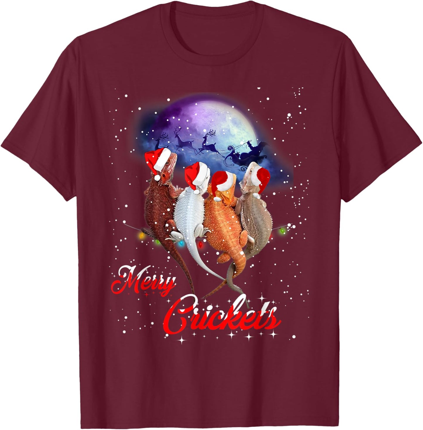 Funny Bearded Dragon Christmas Merry Crickets Gift T-Shirt - T-Shirt | Maroon