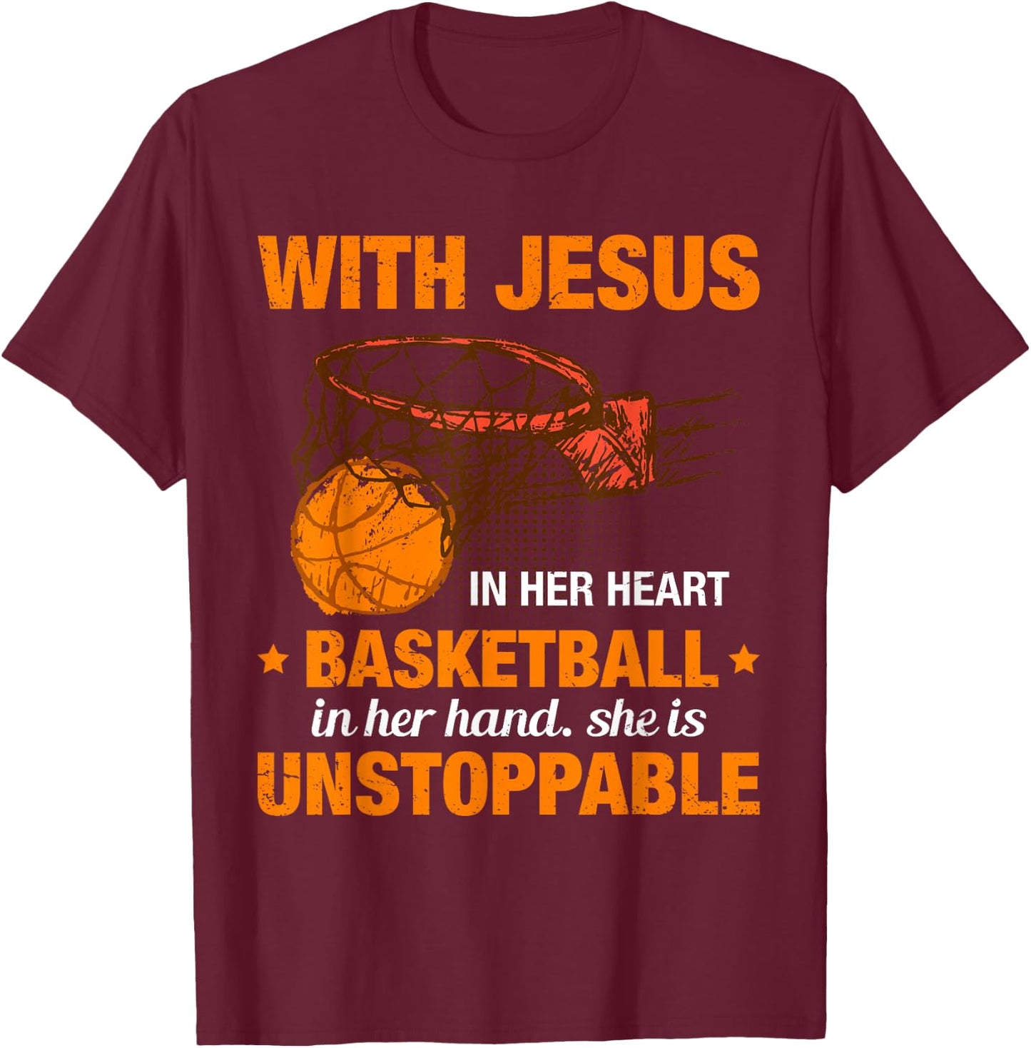 Christian Basketball Girl Religious Jesus Basketball Lover T-Shirt - T-Shirt | Maroon