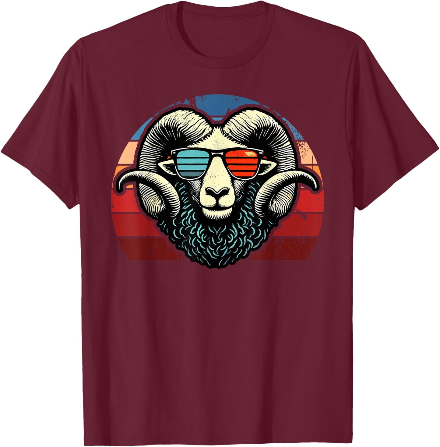 Retro Ram in Sunglasses Men Women Kids Novelty Funny Ram T-Shirt - T-Shirt | Maroon
