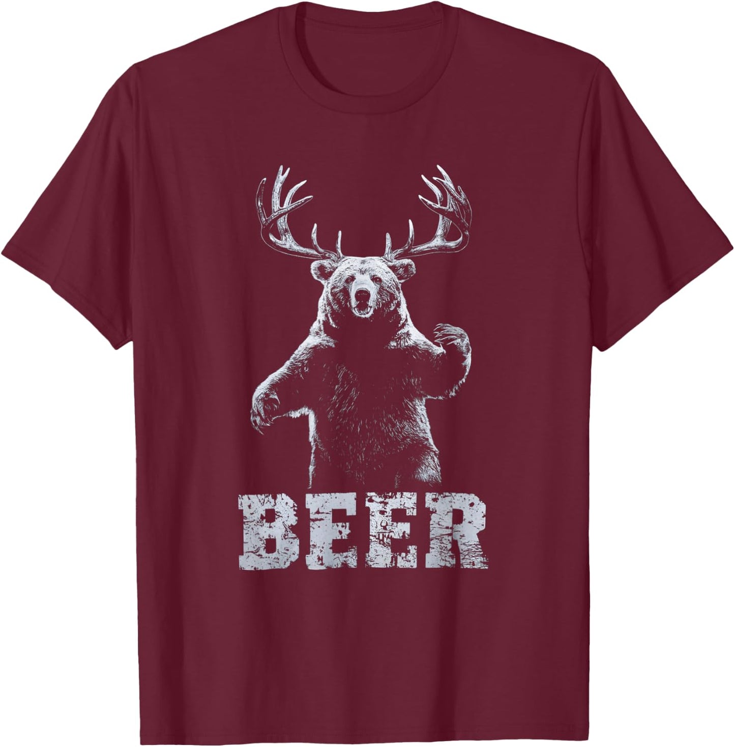 Vintage Bear Deer Hunter Funny Beer Drinker and Hunting T-Shirt - T-Shirt | Maroon