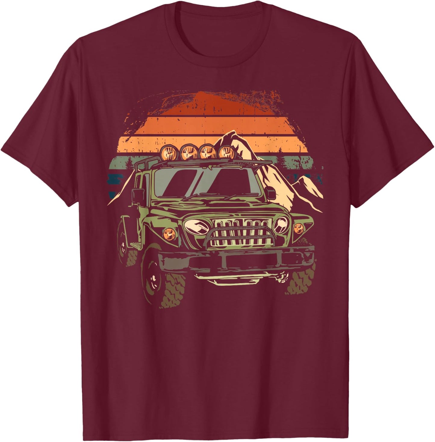 Off Road 4X4 Vintage Retro 70s Sunset Off Road T-Shirt - T-Shirt | Maroon