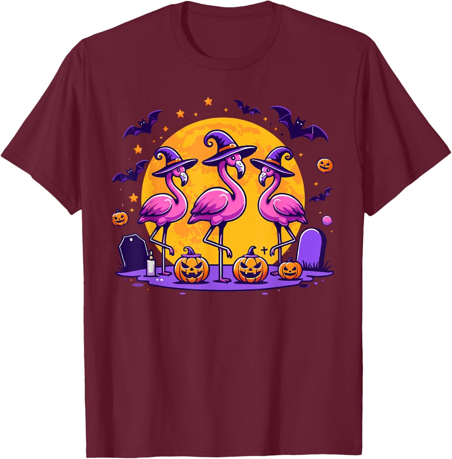 Happy Flamingoween Funny Flamingo Halloween Costume T-Shirt - T-Shirt | Maroon