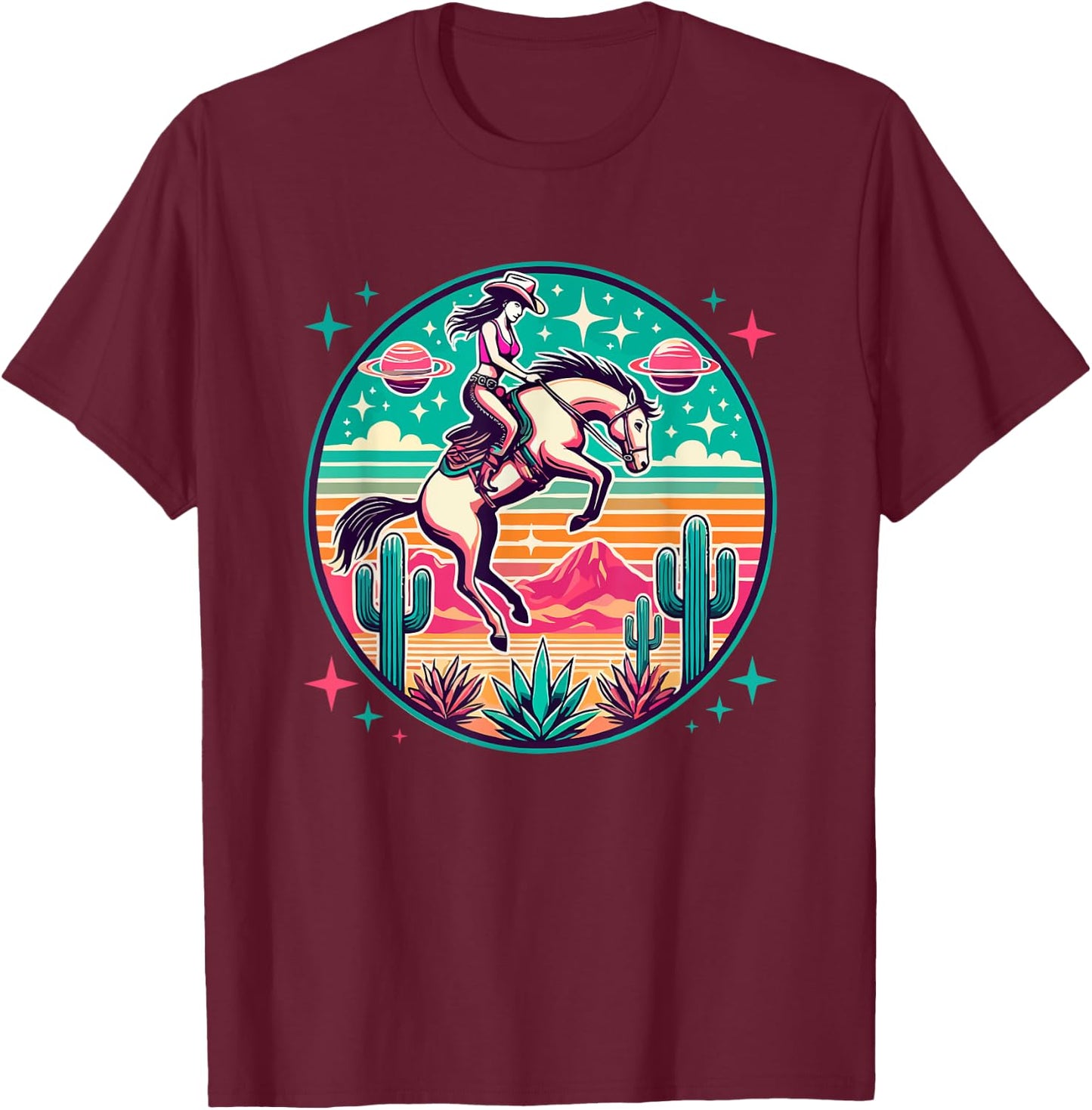 Space Cowgirl Outfit Cosmic Costume Galactic Western Riding T-Shirt - T-Shirt | Maroon