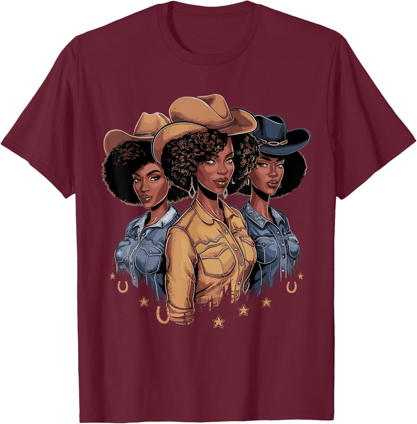 Black Cowgirl Rodeo Melanin T-Shirt - T-Shirt | Maroon