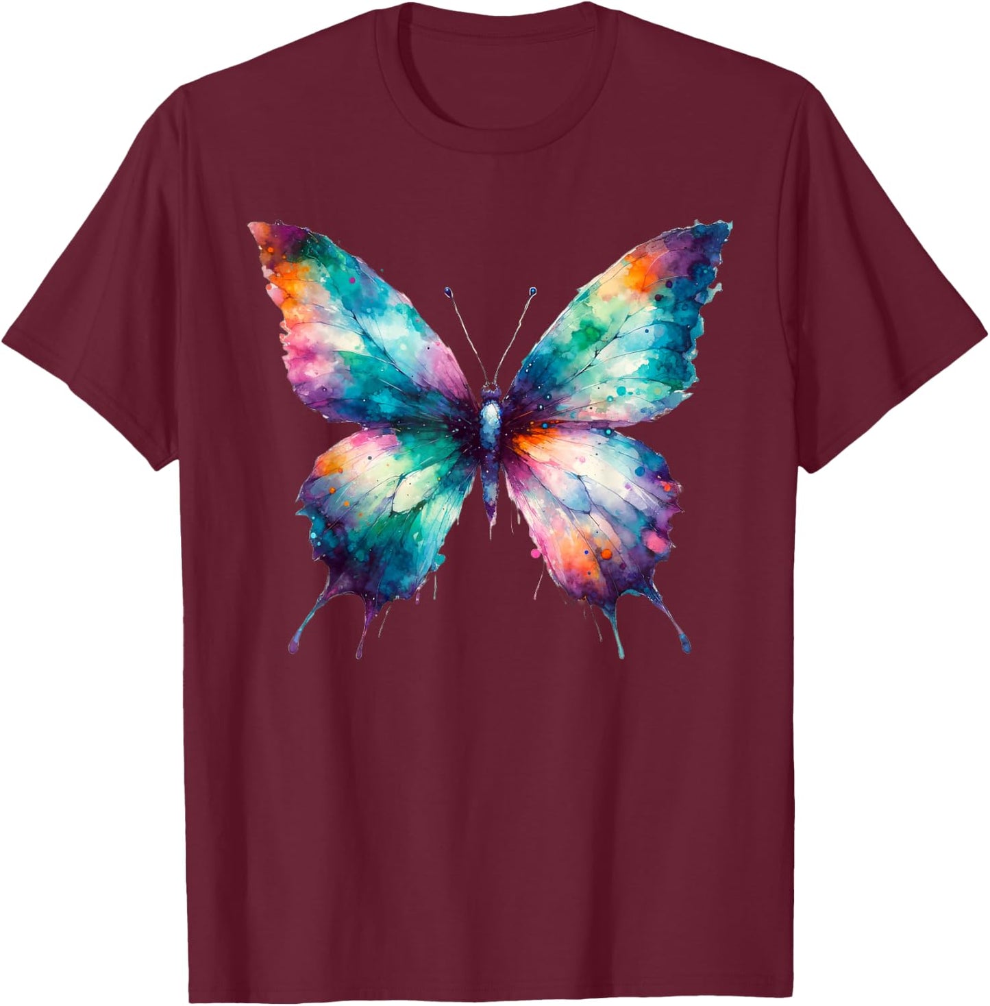 Watercolor Butterfly Art Butterflies , Small, Black T-Shirt - T-Shirt | Maroon