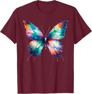 Watercolor Butterfly Art Butterflies , Small, Black T-Shirt - T-Shirt | Maroon
