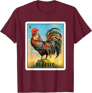 Mexican El Gallo Bingo Card Game Traditional Rooster Card T-Shirt - T-Shirt | Maroon
