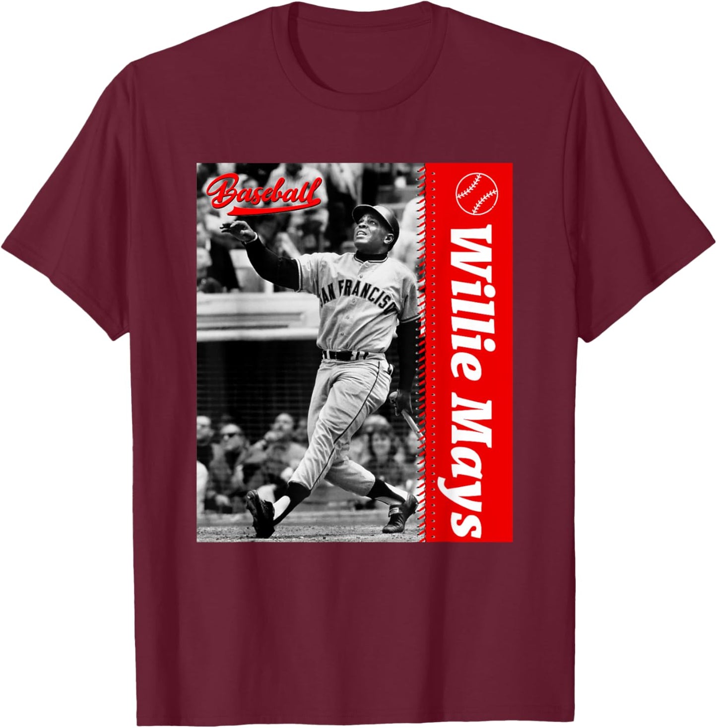 Willie Mays_Baseball_077 T-Shirt - T-Shirt | Maroon
