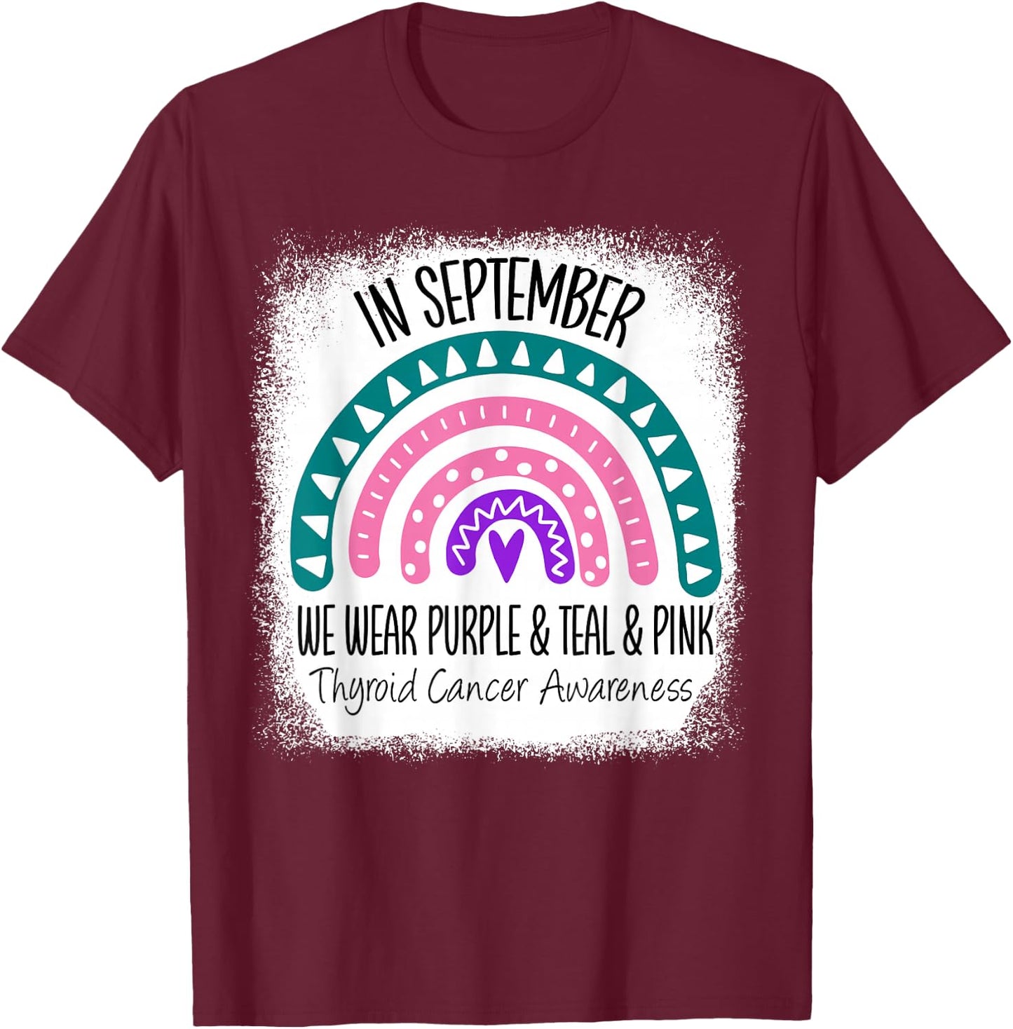 Rainbow September Green Thyroid Cancer Awareness Ribbon T-Shirt - T-Shirt | Maroon