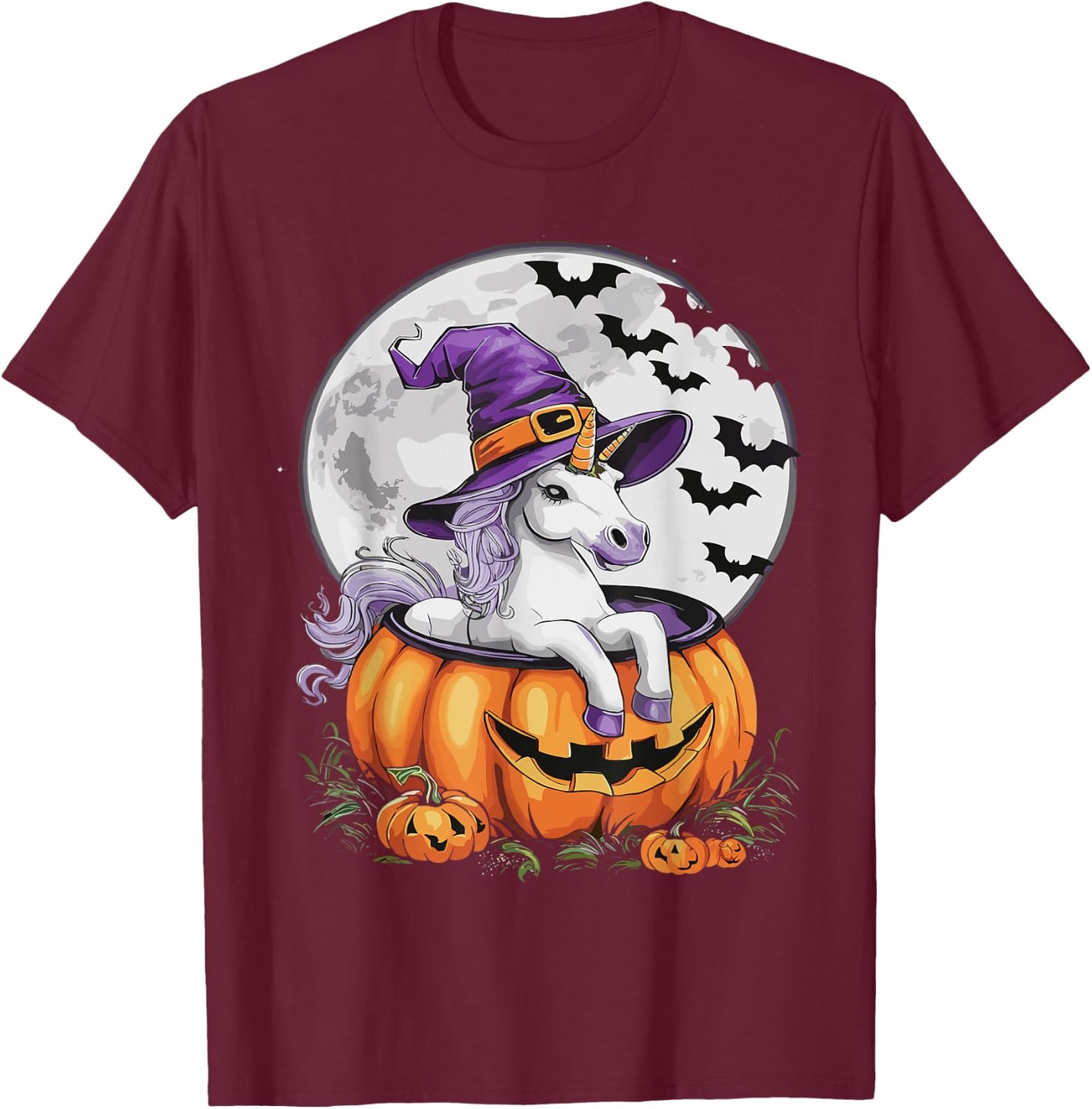 Cute Unicorn Halloween Girls Women Witchy Unicorn Halloween T-Shirt - T-Shirt | Maroon