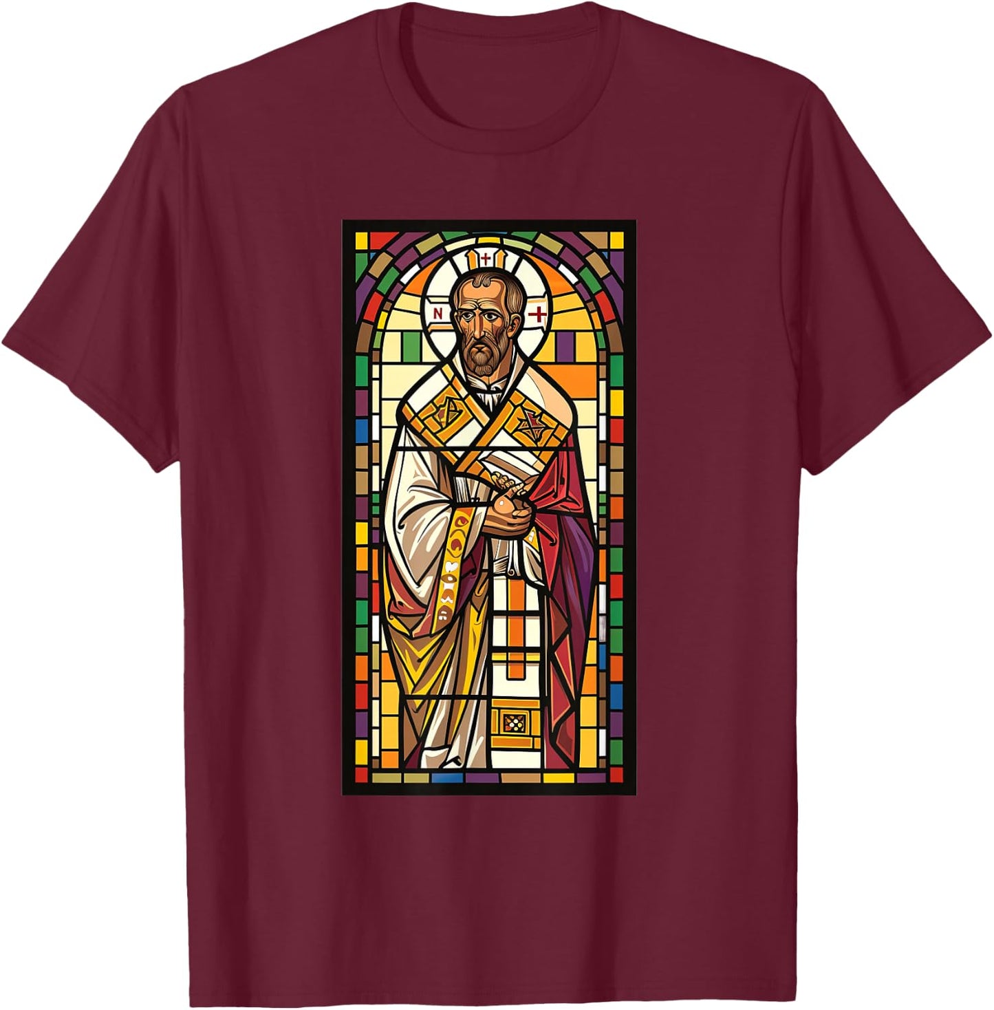 Gregory of Nyssa Stained Glass T-Shirt - T-Shirt | Maroon
