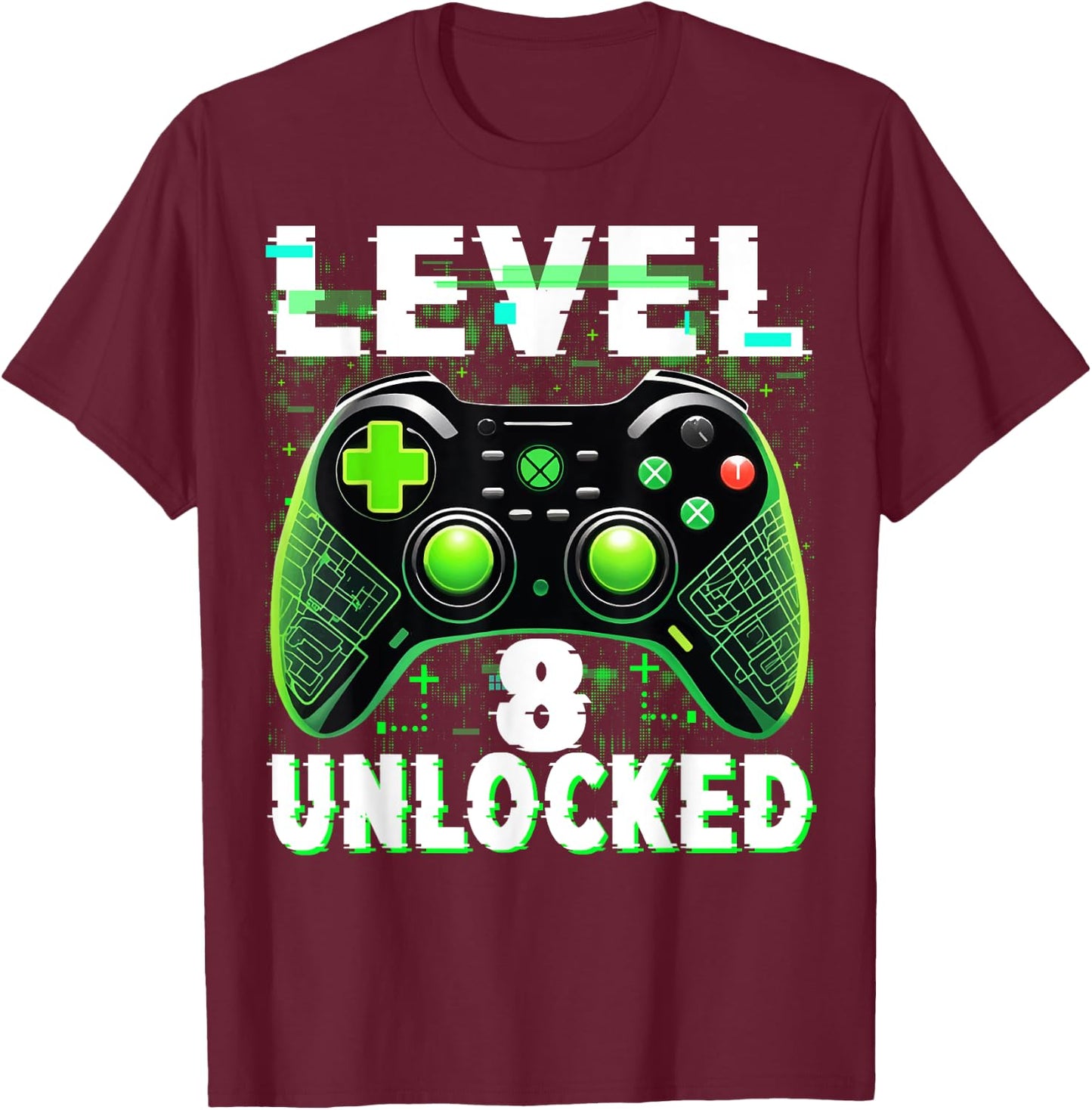 Level 8 Unlocked Shirt Funny Video Gamer Geek 8th Birthday T-Shirt - T-Shirt | Maroon