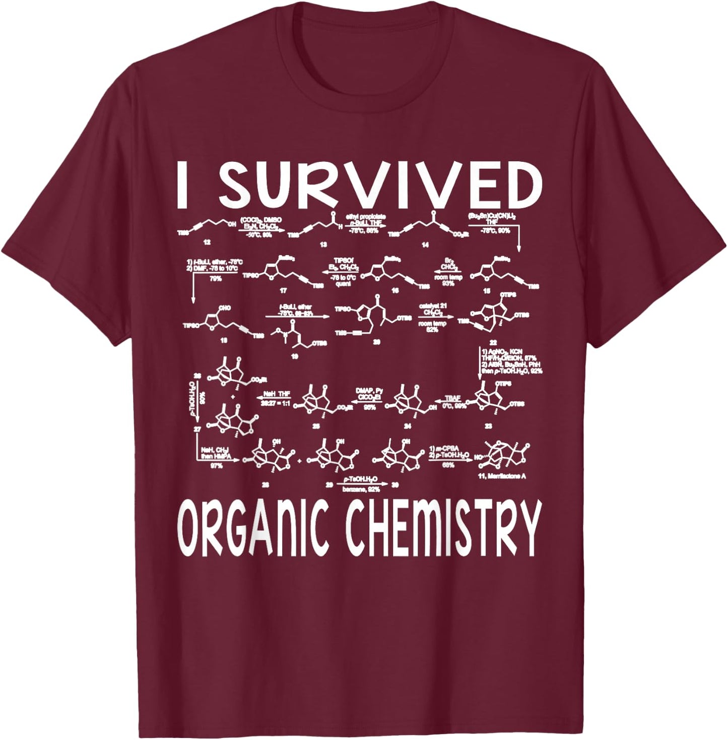 I Survived Organic Chemistry Humor Organic Chemistry Funny T-Shirt - T-Shirt | Maroon