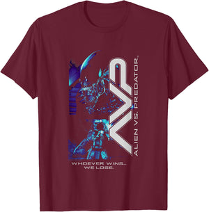 Alien vs Predator Whoever Wins… We Lose Big Chest Portrait T-Shirt - T-Shirt | Maroon