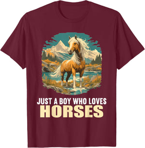 Just a Boy who loves Horses. Horses Horse T-Shirt - T-Shirt | Maroon