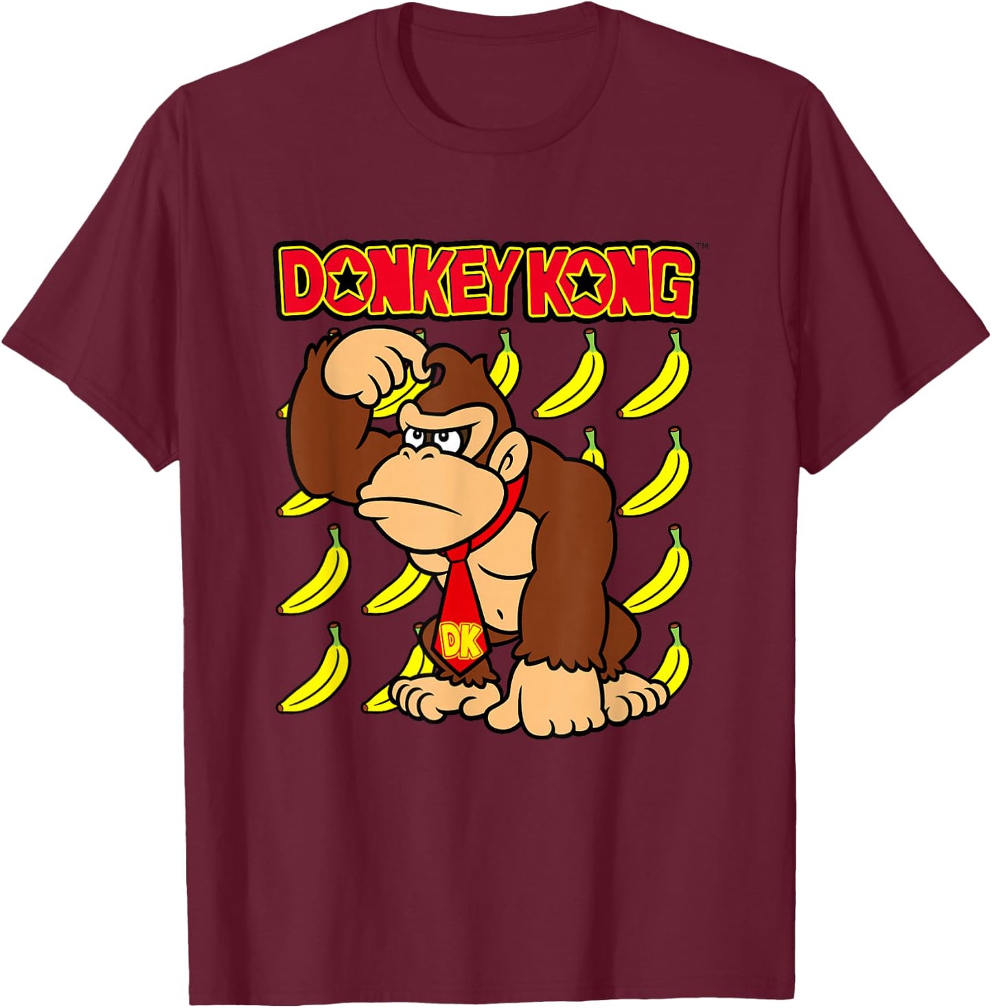 Donkey Kong Ape Thoughts Banana Background T-Shirt - T-Shirt | Maroon