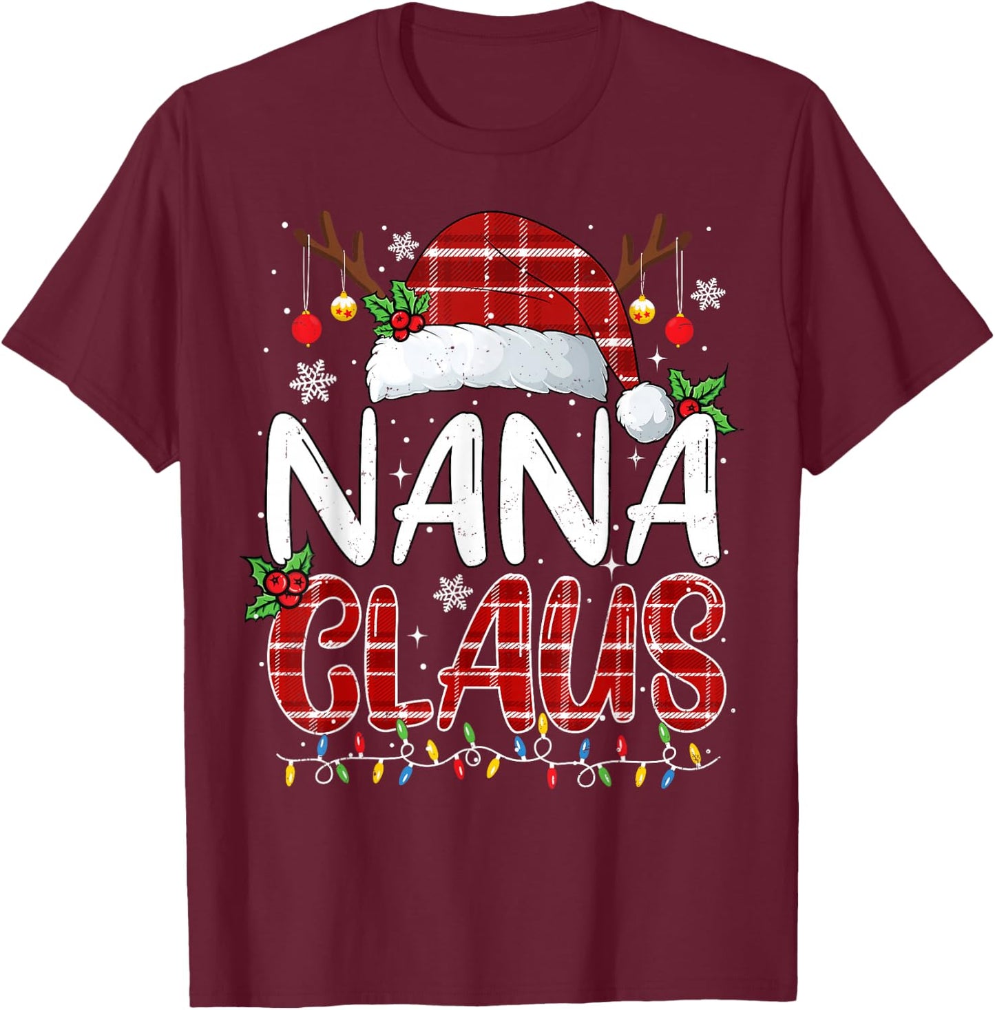 Nana Claus Christmas Lights Pajama Family Matching T-Shirt - T-Shirt | Maroon