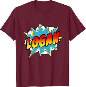Boys Logan Comic Book Superhero Name T-Shirt - T-Shirt | Maroon