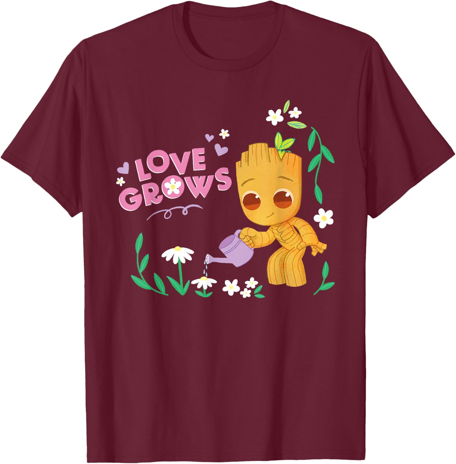 Marvel Valentine’s Day Spring Flower Garden Groot Love Grows T-Shirt - T-Shirt | Maroon