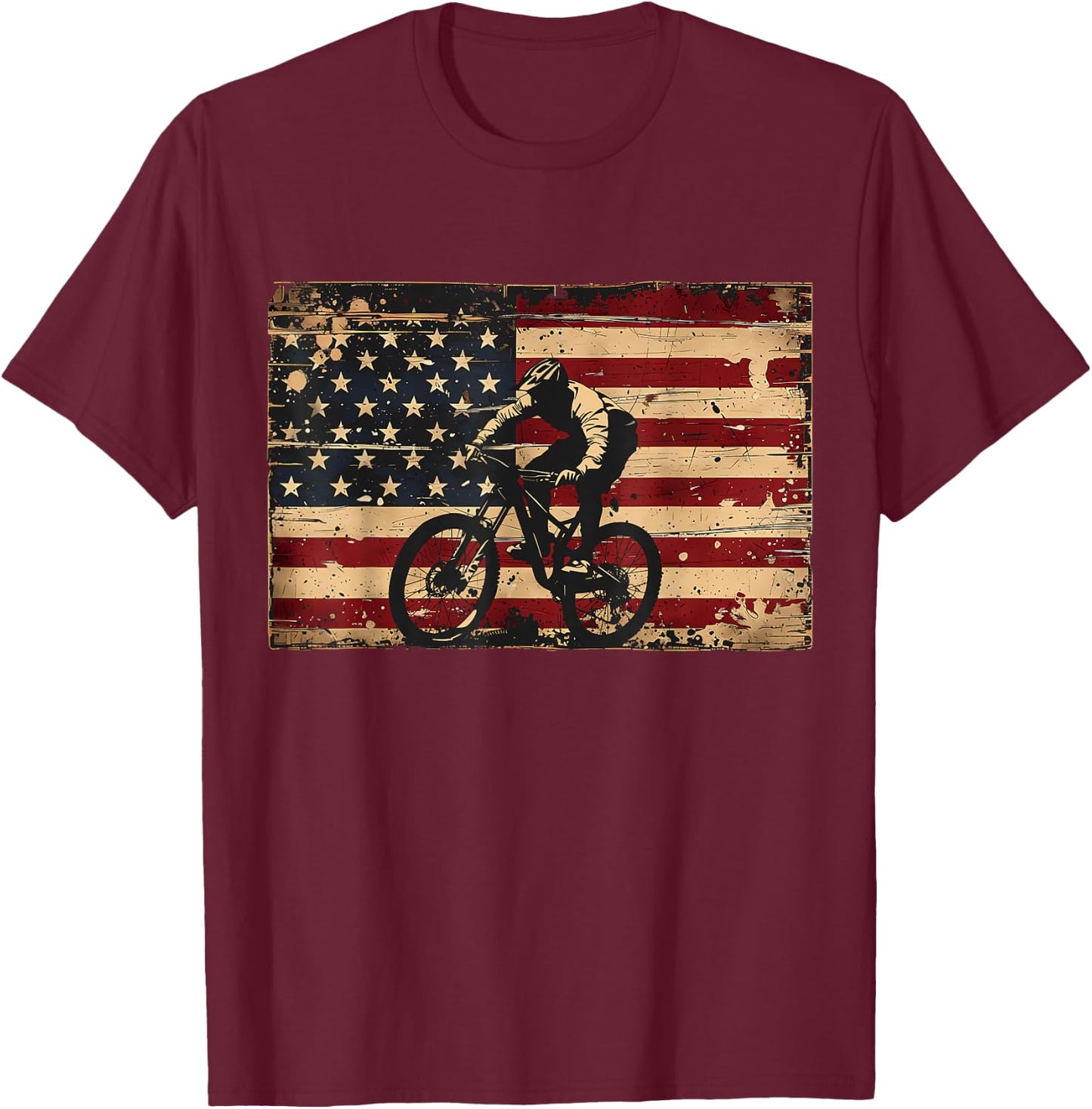 American Flag MTB Mountain Bike Apparel - Mountain Bike Girls Kids Men T-Shirt - T-Shirt | Maroon