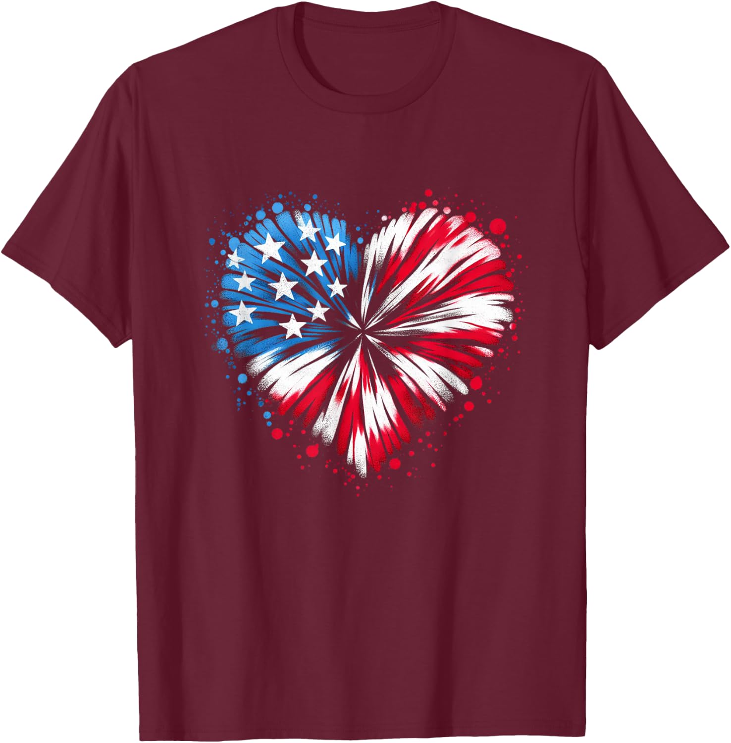 Tie dye Heart USA Flag Colors white, Red & Blue 4th Of July Women Kids Men T-Shirt - T-Shirt | Maroon