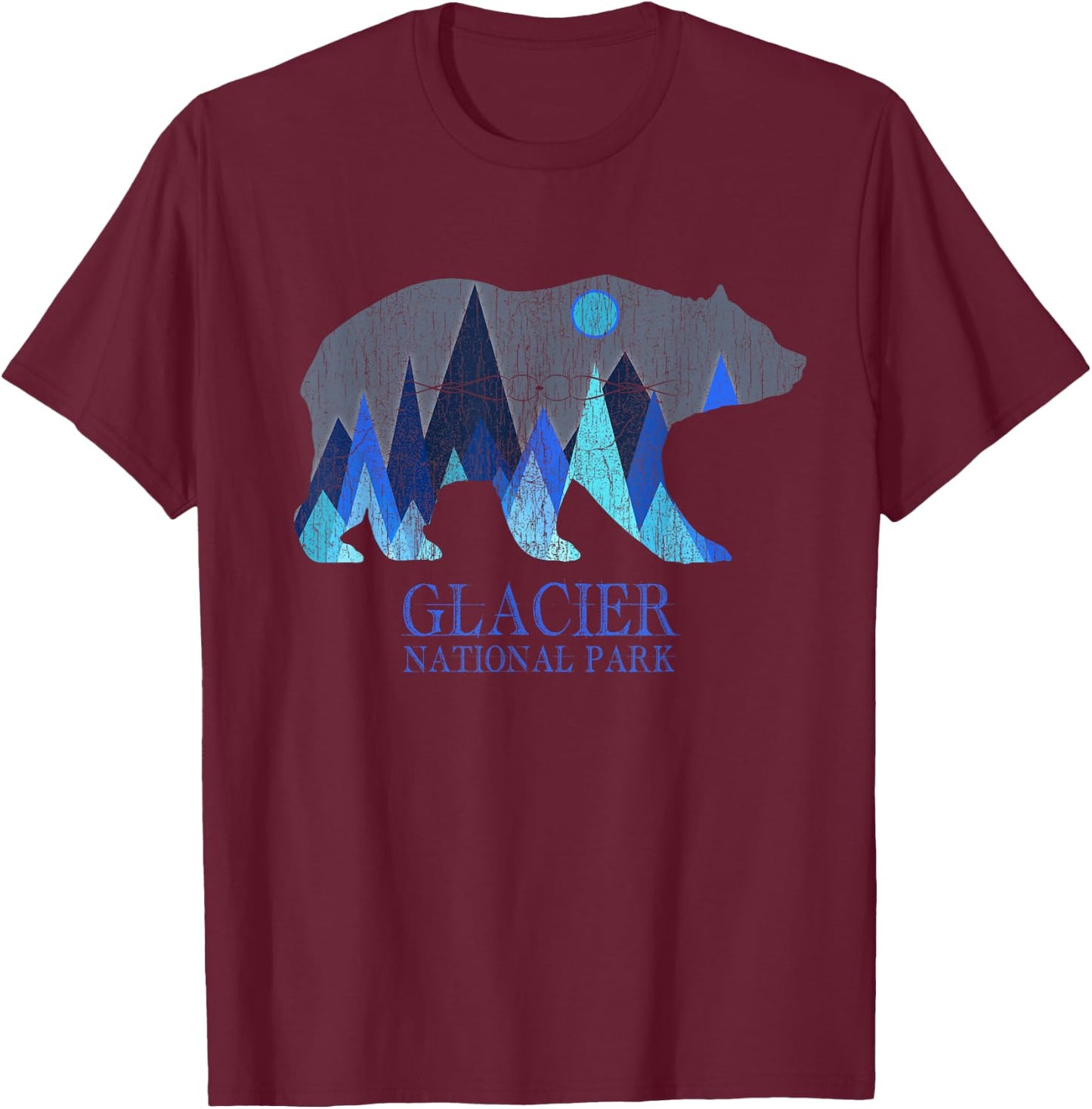 Retro Glacier Grizzly Bear Glacier National Park Small T-Shirt - T-Shirt | Maroon