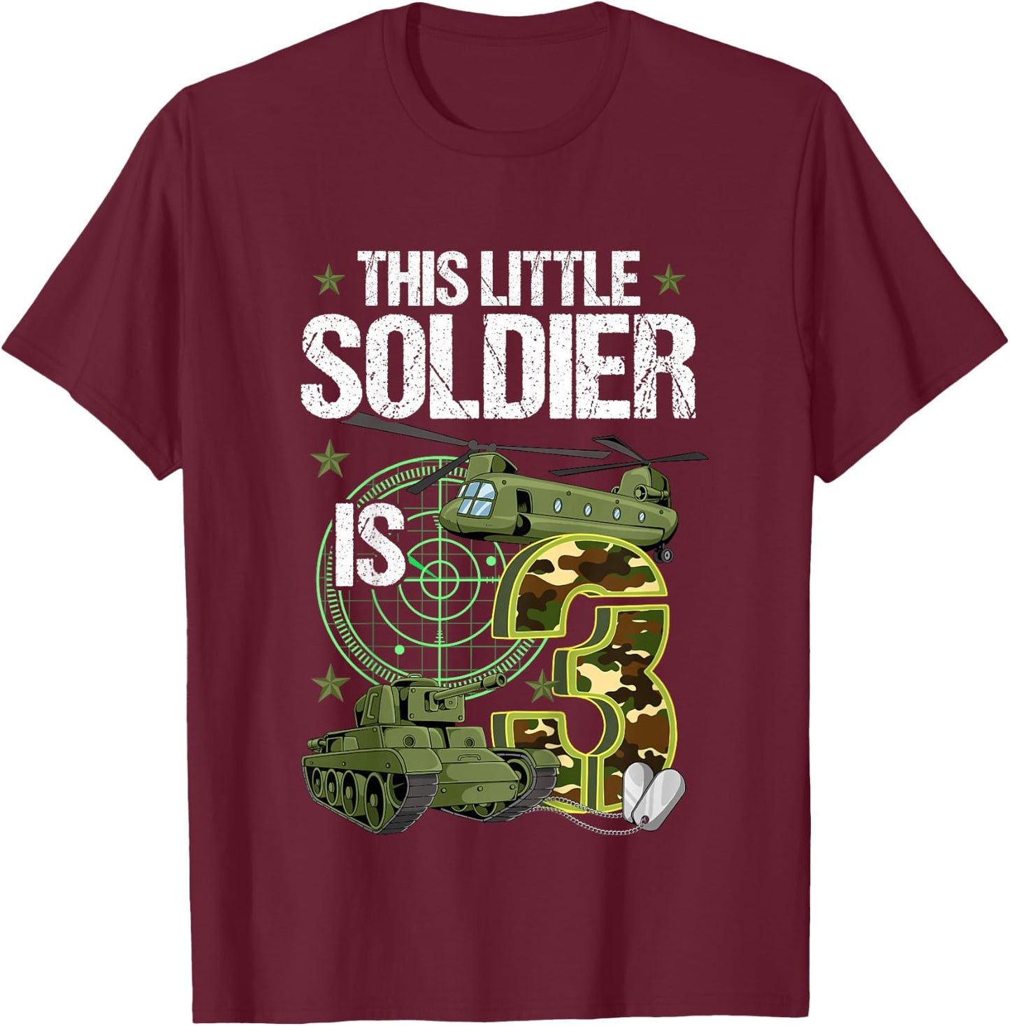 Kids 3rd Birthday Army T-Shirt - T-Shirt | Maroon